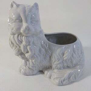 Vintage White Porcelain Cat Planter Art Pottery Vase 7"